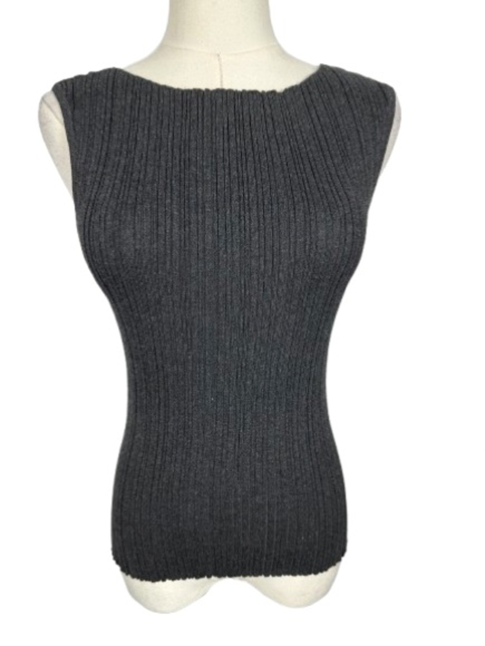 Quince Charcoal Ribbed Sleeveless Crew Neck Sweater